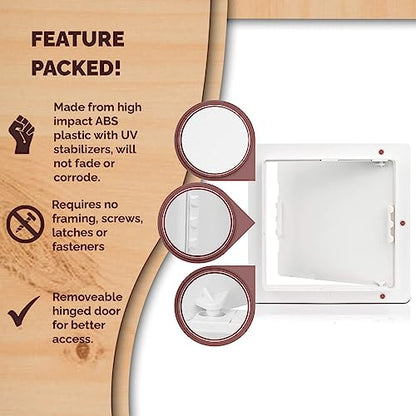 Morvat Access Panel 10x10 Inch for Drywall & Ceiling with Door, Heavy-Duty Durable ABS Plastic & Easy Install Access Box, Wall Hole Cover Plate for Plumbing & Electrical Cable & Wiring, White, 20-Pack - size: 10x10 - 20PK