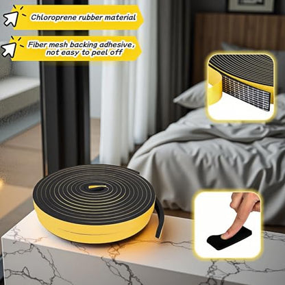 Durable Weather Seal Foam Tape: Strong Adhesive,Noise Reducing & Energy Saving,High-Density CR Foam Material,1/2" x 1/4" x 26 ft for Doors,Windows,AC - Easy Peel & Stick Seal Strip - size: 1/2 In x 1/4 In x 26Ft
