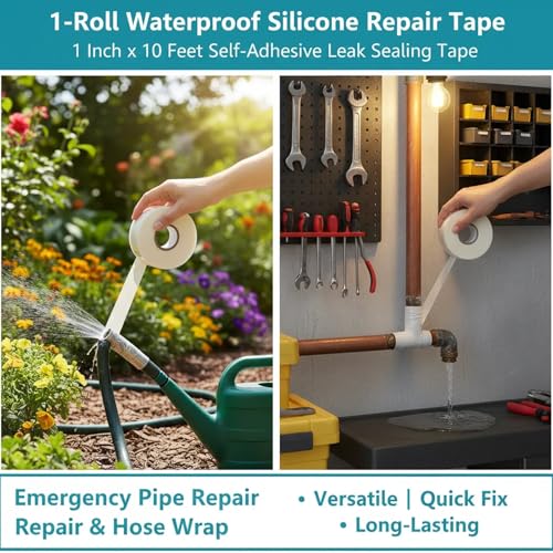 1-Roll Waterproof Silicone Repair Tape, 1 Inch x 10 Feet Self-Adhesive Leak Sealing Tape for Water Pipes, Emergency Pipe Repair & Hose Wrap