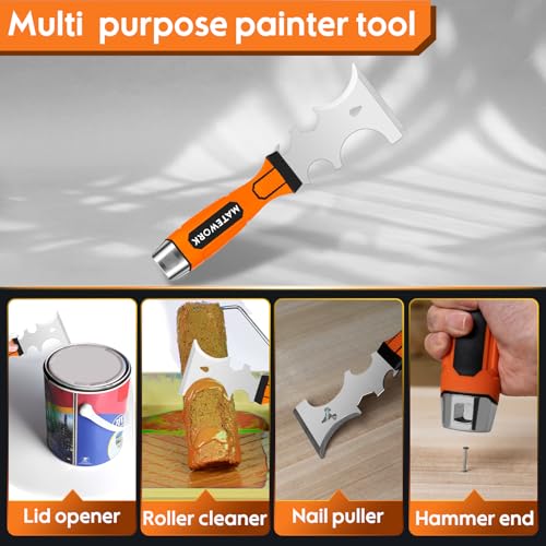Matework Drywall Tools, 8-Piece Stainless Steel Drywall Knife Set, Putty Knives with Mud Pan, Tapping Knife with Hammer End and Ergonomic Grip for Wall Repair - color: 8 Pc