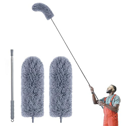 IVYROLL Duster with Extension Pole for Cleaning (2 Microfiber Heads Kit), 100" Long Feather Duster for High Ceilings with Washable Head, Cleaning Supplies for Housekeeping, Ceiling Fan, Furniture - color: Set B: Ceiling Duster & Replacement