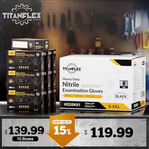 TitanFlex Disposable Nitrile Exam Gloves, 6-mil, Black, Heavy Duty, Latex Free, Food Safe for Cooking & Food Prep - color: 10 Black (Xxl, 1000ct)
