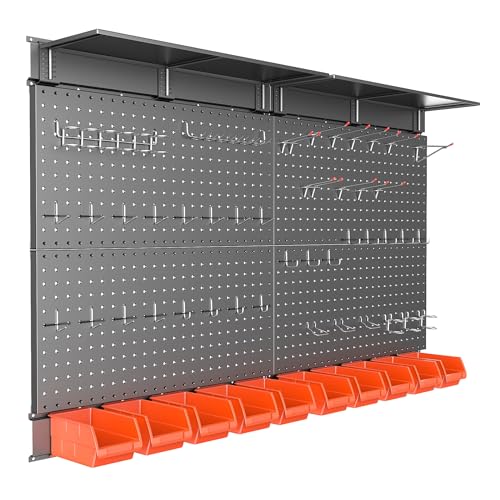 TORACK Metal Pegboard with Peg Board Hooks, Tools Storage Pegboard with Pegboard Hooks, Wall Mounted Storage Bins, Shelves, Tool Organizer Board with Pegs(Black) - color: Black