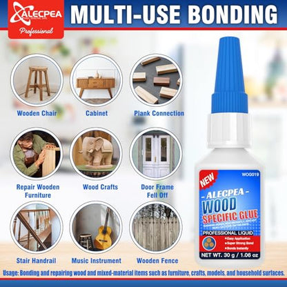 ALECPEA Wood Glue with 3 Precision Applicators - Fast Curing Super Glue for Woodworking, Furniture Repair & Crafts - Strong & Clear, 30g - size: 30g/1Pack, style: Wood Glue