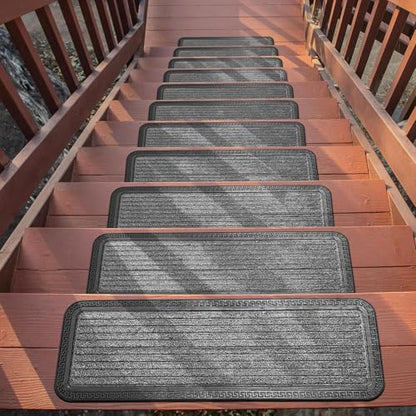 Ottomanson Outdoor Rubber Stair Treads – Ribbed Heavy-Duty Non-Slip Stair Mats – Best Grip on Concrete, Brick & Textured Step – Fastening Recommended for Wooden & RV Steps, Pack of 5 - color: Gray Ribbed