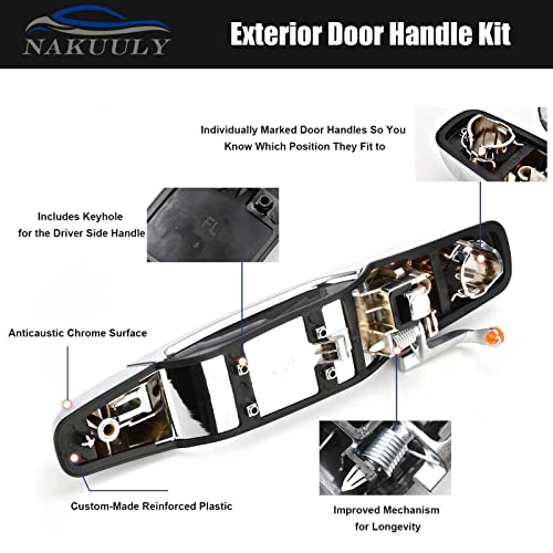 Exterior Chrome Door Handle 4 PCS Front Rear Driver & Passenger Compatible with 2007-2014 Cadillac Escalade Chevy Avalanche Silverado Suburban GMC Sierra Yukon OE # 22738722 22738721 20828258 - color: Chrome