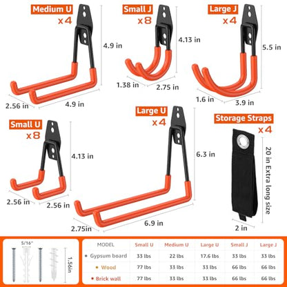32 Pack Garage Hooks with Anti-Slip Coating Heavy Duty Wall Mount Hooks for Garage Storage and Hanging Hoses Bike Garden Tools Ropes etc - color: 32 Pack Orange