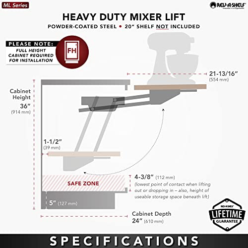 Rev-A-Shelf Heavy-Duty Stand Mixer Lift for Kitchen Base Cabinets with Soft-Close, Zinc - Spring-Loaded Lifting System for Small Countertop Appliance Storage, RAS-ML-HDSC - style: Lift Soft-Close