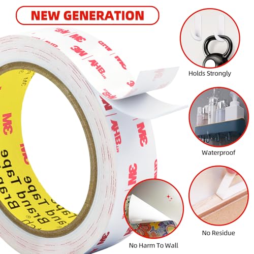 3M Double Sided Tape Heavy Duty, 2" x 9.85FT Removable Mounting Tape for Wall, Extra Strong Foam Tape, Picture Hanging Adhesive Strips Waterproof for Cars, Walls, Home, Office Décor - size: 2in x 9.85ft