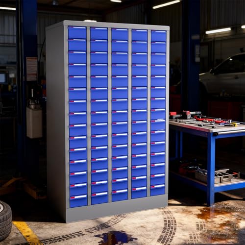 Parts Cabinet 75 Drawers Steel Hardware Organizer with Adjustable Dividers and Labels, Wall Mount Tool Storage Cabinet for Nuts Bolts Screws Washers, Garage Workshop