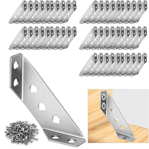 50Pcs Universal Stainless Steel Furniture Corner Connector, Angle Corner Bracket with Screws, Corner Braces, Corner Connectors for Shelves Wood Furniture Cabinets (50 Pcs) - size: 50 Pcs
