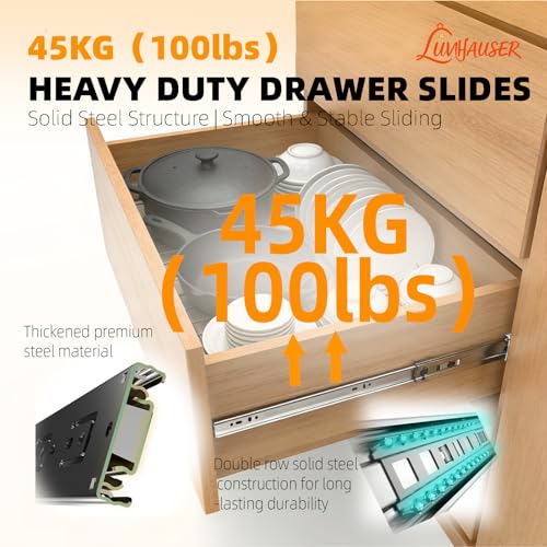 1 Pairs Full Extension Drawer Slides, 10 Inch Heavy Duty Drawer Runners, Anti-Rust & Long-Lasting Side Mount Dresser Cabinet Rails, 1.77 Inch Width Slides for Kitchen Cabinet, 100LB(45kg) Capacity - size: 10inch