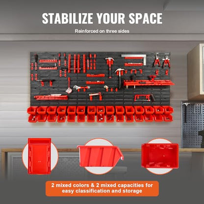 VEVOR Wall Mounted Storage Rack System, 30-Bin Parts Rack Organizer with Wall Panels/Tool Holders/Hooks, Garage Plastic Shop Tool Organizer for Nuts, Bolts, Screws, Nails, Beads, Buttons - style: 30-Bins with Tool Holders