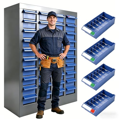 40 Drawers Bolt & Nut Tool Storage Cabinet with ABS Material, 25.8” x 8.66” x 24.8” Parts Cabinet with Label Stickers & Shelves, Parts Cabinet for Tool Hardware Storage, Auto Repair Shop (40 Drawer) - size: 40 Drawer