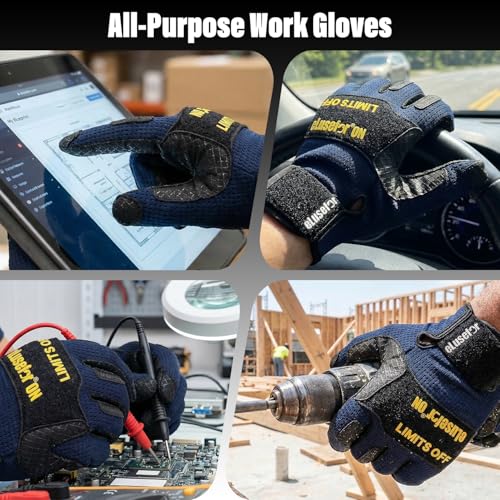 Work Gloves Men - 360°Touchscreen with Patented Wrap-Finger Design - High-Dexterity Grip for Mechanic, Warehouse - size: X-Large