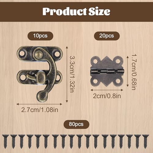 30 Sets Retro Jewelry Box Hinges, Latches and Hooks - Jewelry Box Hardware, Retro Vintage Style Hinge with Screws for Cabinet Crafts Wooden Jewelrys Boxes (Catch*10 + Hinges*20) (30)