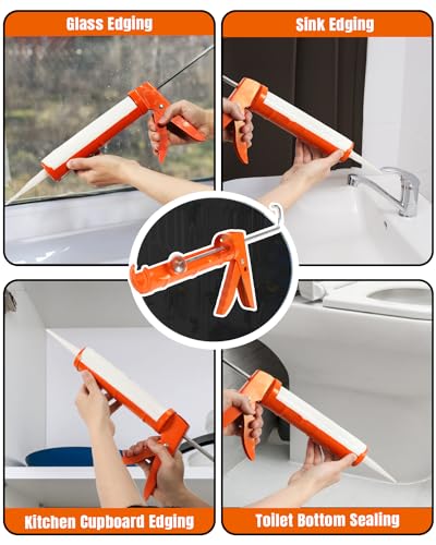 Holothurian Caulking Gun, Caulk Gun No Drip,Sealant Finishing Tool Grout Scraper for Kitchen Bathroom Window Sink Joint, 1/10 Gallon Cartridge, 10:1 Thrust Ratio, Orange - color: Orange