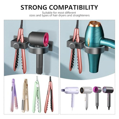 YUET Hair Dryer Holder Hairdryer Straightener Station Wall Mounted/Self Adhesive Metal Spiral Shelf Bracket Stand Hanger Organizer Blow Storage With Cable Tidy Rack For Dressing Table Bathroom (Grey) - color: Grey