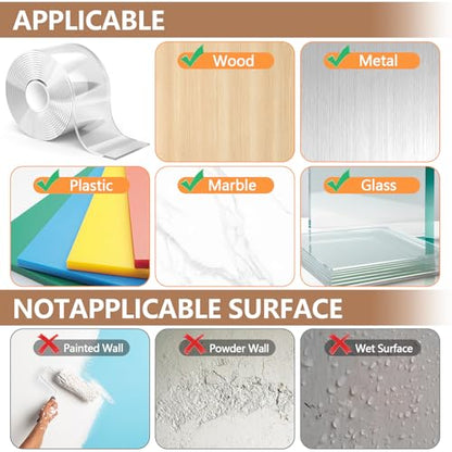 Strong Double Sided Tape Heavy Duty Widely, No Residue Clear Double Sided Mounting Tape,Two Sided Adhensive Nano Tape for Walls,Carpet,Posters,Dorm Room Essentials Teacher Must Haves - size: 1.97“ x 9.84’