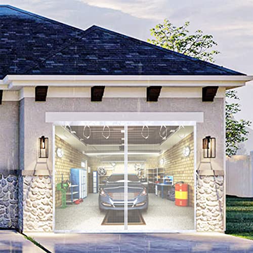 White Magnetic Garage Door Net Screen Kit 12x10 FT - Heavy-Duty Fiberglass Mesh with Magnetic Closure for 1 Car Garage 12x10ft, Blocks Bugs & Enhances Privacy -Perfect for Porch Gym Barn Patio Use - color: White, size: 12x10ft