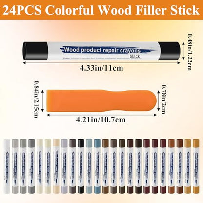 24PCS Furniture Repair Kit, Colorful Wood Filler Stick Floor Scratch Kits, Wooden Repair Wax Sticks for Repairing Scratches