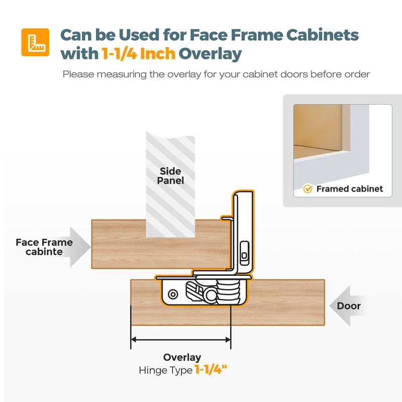 HOME EDIT 2 Pack 1 Pair 1-1/4 inch Overlay Soft Close Cabinet Hinges for Kitchen, Stainless Steel Three-Way Adjustable, Concealed Self-Closing Door Hinges - size: 1-1/4 inch Overlay