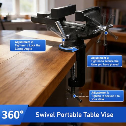 2.7 In Portable Bench Vise, 360° Swivel Base Clamp-On Table Vise – Multi-Purpose Tool for Golf Grip Kit, Woodworking, Crafting, Model Making, Metalworking & DIY - size: 2.7 in