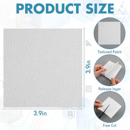 Pangda 20 Pack Self Adhesive Drywall Patch Stickers 3.9 x 3.9 Inch Pre Textured Paintable Wall Hole Patch Wall Patches for Holes Drywall Repair Tape for Walls Ceilings and Plaster Surfaces