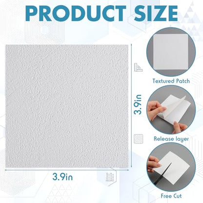 Pangda 20 Pack Self Adhesive Drywall Patch Stickers 3.9 x 3.9 Inch Pre Textured Paintable Wall Hole Patch Wall Patches for Holes Drywall Repair Tape for Walls Ceilings and Plaster Surfaces