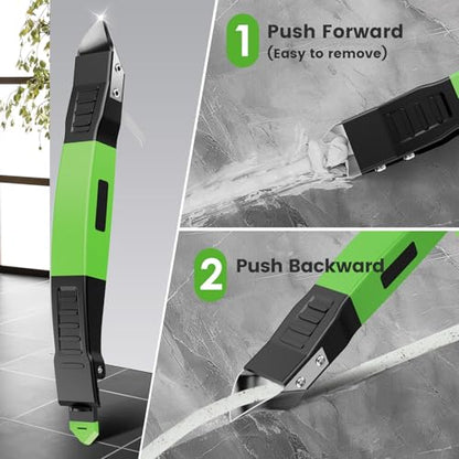 6 in 1 Silicone Caulking Tool Kit with Caulk Grout Remover Tool Sealant Finishing & Smoothing Tool, Grout Scraper, 6 Reusable Pads and Adhesive Residue Scraper for Kitchen Bathroom Tile Sink (Green) - color: Green