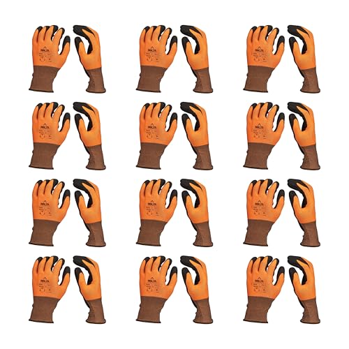 Malta Dynamics Safety Work Gloves – 12 Pack Nitrile Coated Ultra-Thin Mens Work Gloves with Cut Level 2 Protection, Touch Screen Compatible OSHA and ANSI Compliant (X-Large) - size: X-Large