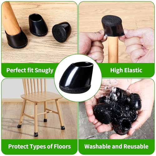 8 PCS Small Chair Leg Floor Protectors for Hardwood Floors, Round Silicone Caps with Felt Pads for 15-25° Slanted Legs, Chair Leg Covers to Protect Floors, Anti-Scratch & Noise(Black, Fit 0.55"-0.75") - size: S-8pcs-(fit:0.55"-0.75")-black