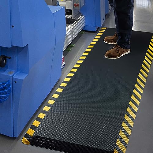 FEATOL Anti Fatigue Mat Industrial, Ergonomic Standing Floor Mat for Work for Stand -Safety Support for Leg & Back Pain(Yellow Border, 20" x 59", 1PC) - color: Yellow Border, size: 59"L x 20"W x 0.9"Th