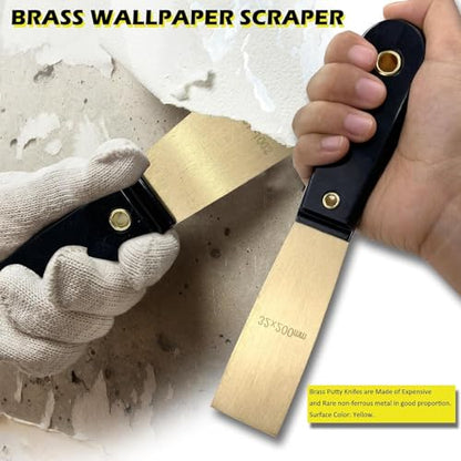 WEDO 3PCS Brass Putty Knife Set,Paint Scraper, Blade 3"+ 2-1/2" + 1-1/4",Spackle Knife, Wallpaper Scraper,Painters Tool, Crown Molding Tool, Paint Remover for Wood, Scraper