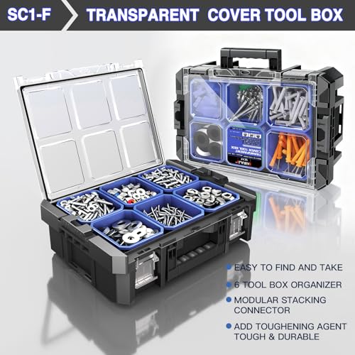 4 Tier Stackable Rolling Tool Box with Wheels | Modular Tool Organizer Box Storage System | Portable Tool Box with Drawers | Tough and Durable | For Garage Storage | Home Repairs | Professional Work