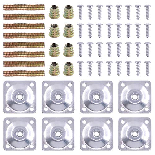 Swpeet 8 Sets Leg Mounting Plates with Hanger Bolts Screws, Furniture Leg Attachment Plates Industrial Strength T-Plate M8 Sofa Legs with Hanger Bolts - style: Sliver Flat Furniture Legs