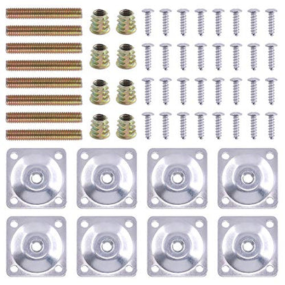 Swpeet 8 Sets Leg Mounting Plates with Hanger Bolts Screws, Furniture Leg Attachment Plates Industrial Strength T-Plate M8 Sofa Legs with Hanger Bolts - style: Sliver Flat Furniture Legs