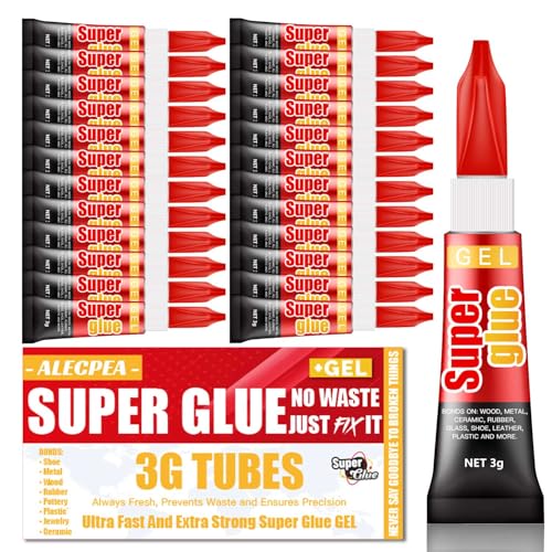 3 Gram (Pack of 24) Single use Super Glue Gel, Super Fast, Thick & Strong Adhesive Superglue, Cyanoacrylate Glue for Hard Plastics, DIY Craft, Ceramics, Frame, Leather, Metal Etc - size: Pack of 24, style: Gel