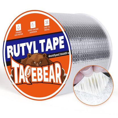TAPEBEAR Butyl Tape 4inch x16feet, Aluminum Duct Sealing Tape Waterproof Sealant Repair Tape for RV Roof, Boat and Pipe Sealing, Glass & EDPM Roof Leak Patching - size: 4inch x16feet