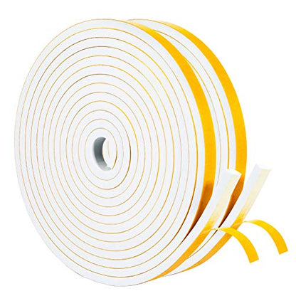 Yotache White Doors Windows Insulation Tape 1/2" x1/4", Foam Weather Stripping Gasket Tape Seal for Draft, Soundproofing, Total 26 Feet Long (2 X 13 Ft Each) - size: 1/2"x1/4"x 26FT