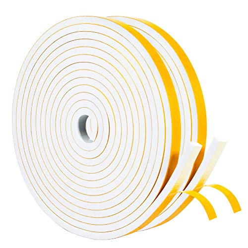 Yotache White Doors Windows Insulation Tape 1/2" x1/4", Foam Weather Stripping Gasket Tape Seal for Draft, Soundproofing, Total 26 Feet Long (2 X 13 Ft Each) - size: 1/2"x1/4"x 26FT