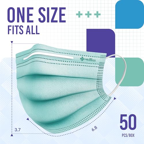 Medtecs Face Mask Disposable – Available in 50 & 2,000 pcs – ASTM Level 1, 3-Ply Breathable, Soft Fit – Adult Size – Ideal for Commuting & Daily Wear - color: 07. Green, size: Adult - 50PC