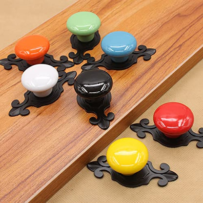 HUAMULAN 10 Pack Retro Ceramic Knobs, Glossy Dresser Kitchen Cabinet Pulls,Metal Base Backplate Cupboard Wardrobe Drawer Door Handles,3 Size Length Screws,Black Base+White Knob - color: HRJ532-BlackWhite-10PACK