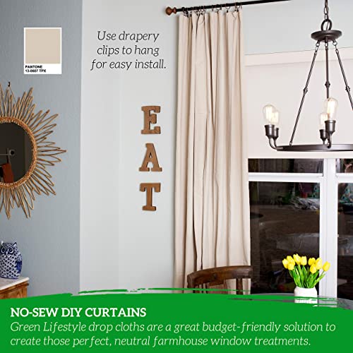 All Purpose Canvas Drop Cloth 4x12 Tarp, Canvas Fabric Drop Cloth Curtains, Drop Cloth for Painting & Painting Tool Kit with Roller Covers, Roller Frames, Brushes and Tray for Household Painting