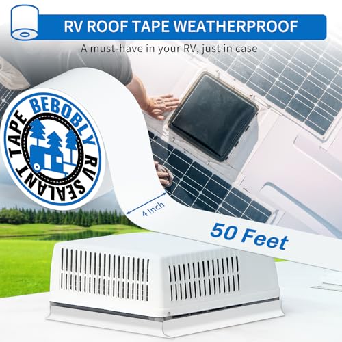 BEBOBLY RV Roof Tape,Leak Repair Sealant Tape 4 Inch x 50 Foot UV & Waterproof for RV Roof,Window,Camper, Boat,Pipe Sealing, Natural White