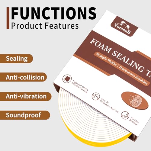 Yotache White Foam Rubber Seal Strip Tape 2" x1/8", Adhesive Closed Cell Foam Weather Stripping Tape, Total 16 Feet Long - size: 2"x1/8"x16 FT