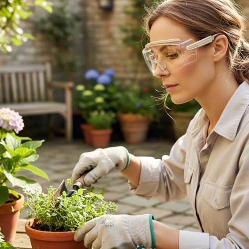 UKNOW Safety Goggles Over Glasses, Anti Fog Safety Glasses with Clear Wraparound Lens, ANSI Z87.1 Protective Eyewear - color: Cream