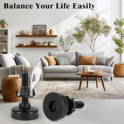 40 Pcs Adjustable Leveling Feet with T-Nut Kit, 3/8”-16 Thread Furniture Levelers, Metal Adjustable Feet, Heavy Duty Legs Height Adjuster for Table, Chair, Desk, Cabinets, Sofa(Black)