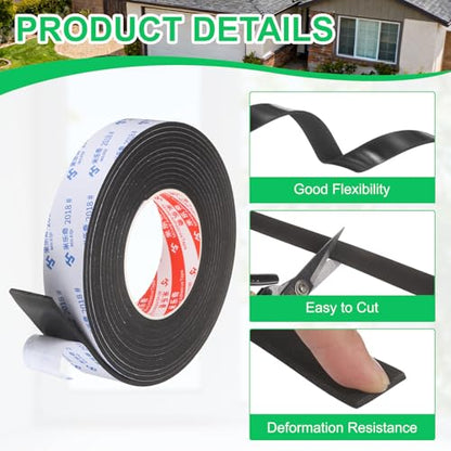 PATIKIL Sponge Rubber Foam Tape, 1 3/8" W x 1/8" t x 16.4ft l Self-Adhesive Foam Insulation Tape Weather Stripping for Window Door Soundproofing Weatherstrip AC Seal Strip, Black - size: 1 3/8" x 1/8" x 16.4ft