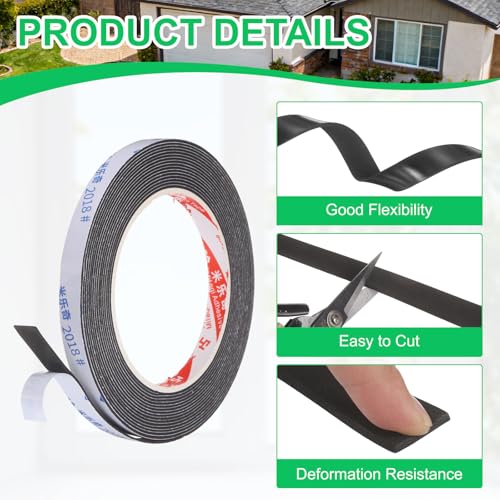 PATIKIL Sponge Rubber Foam Tape, 3/8" W x 5/64" t x 16.4ft l Self-Adhesive Foam Insulation Tape Weather Stripping for Window Door Soundproofing Weatherstrip AC Seal Strip, Black - size: 3/8" x 5/64" x 16.4ft